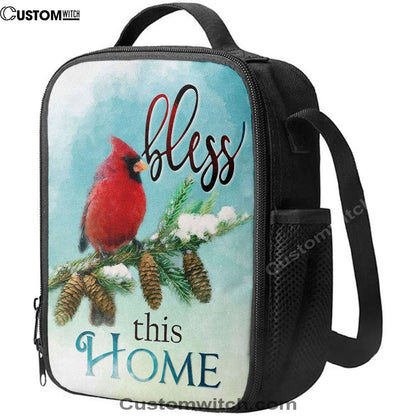 Cardinals Bird Bless This Home Christian Lunch Bag, Christian Lunch Bag For School, Picnic, Religious Lunch Bag