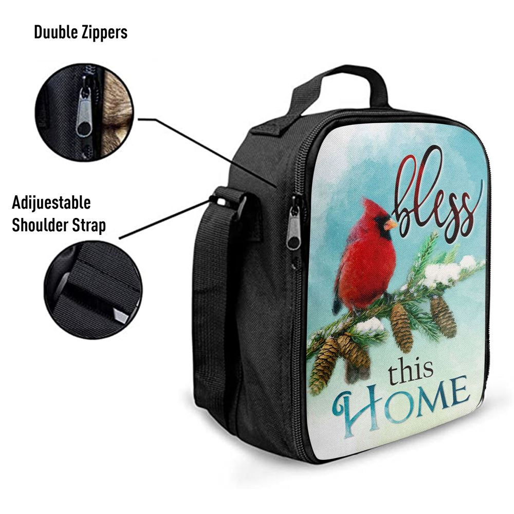 Cardinals Bird Bless This Home Christian Lunch Bag, Christian Lunch Bag For School, Picnic, Religious Lunch Bag