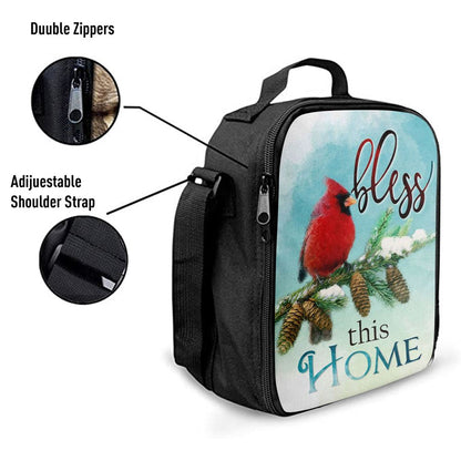 Cardinals Bird Bless This Home Christian Lunch Bag, Christian Lunch Bag For School, Picnic, Religious Lunch Bag