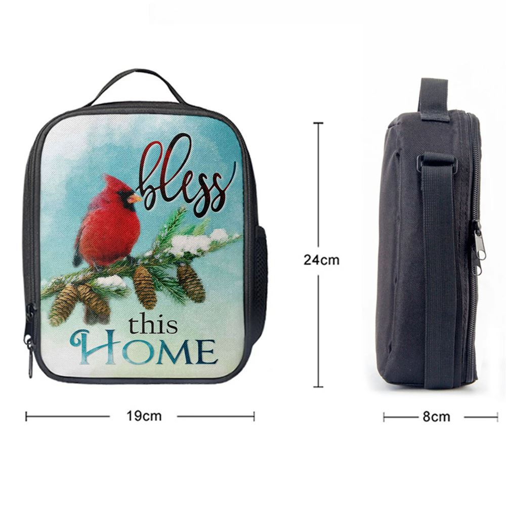 Cardinals Bird Bless This Home Christian Lunch Bag, Christian Lunch Bag For School, Picnic, Religious Lunch Bag