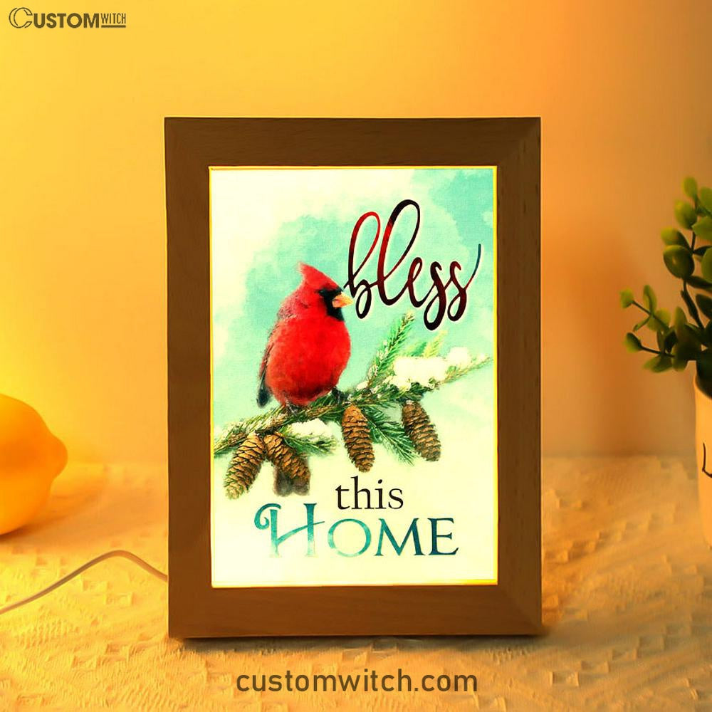 Cardinals Bird Bless This Home Christian Night Light - Bible Verse Decor - Scripture Art