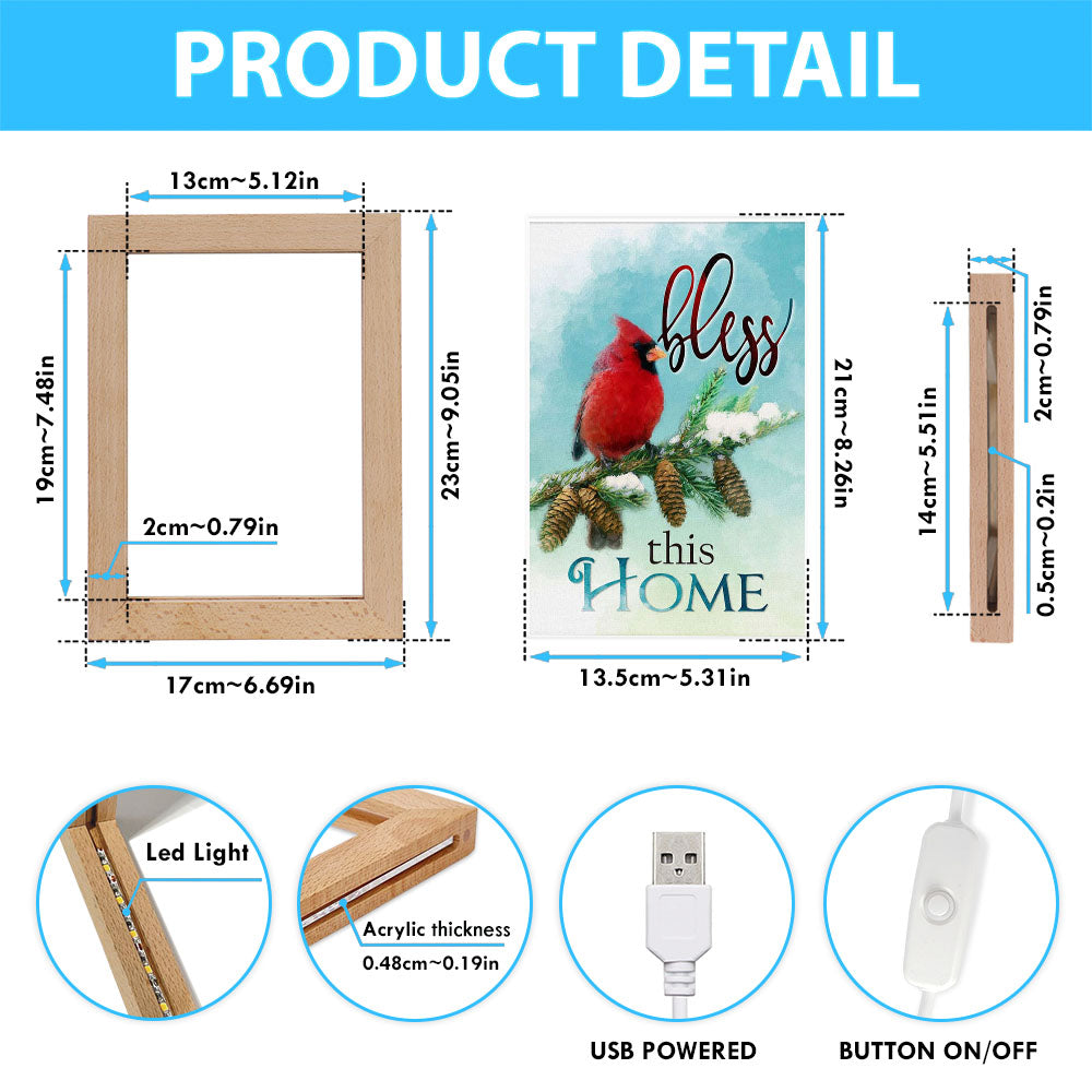 Cardinals Bird Bless This Home Christian Night Light - Bible Verse Decor - Scripture Art