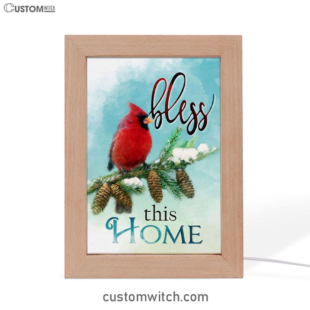 Cardinals Bird Bless This Home Christian Night Light - Bible Verse Decor - Scripture Art