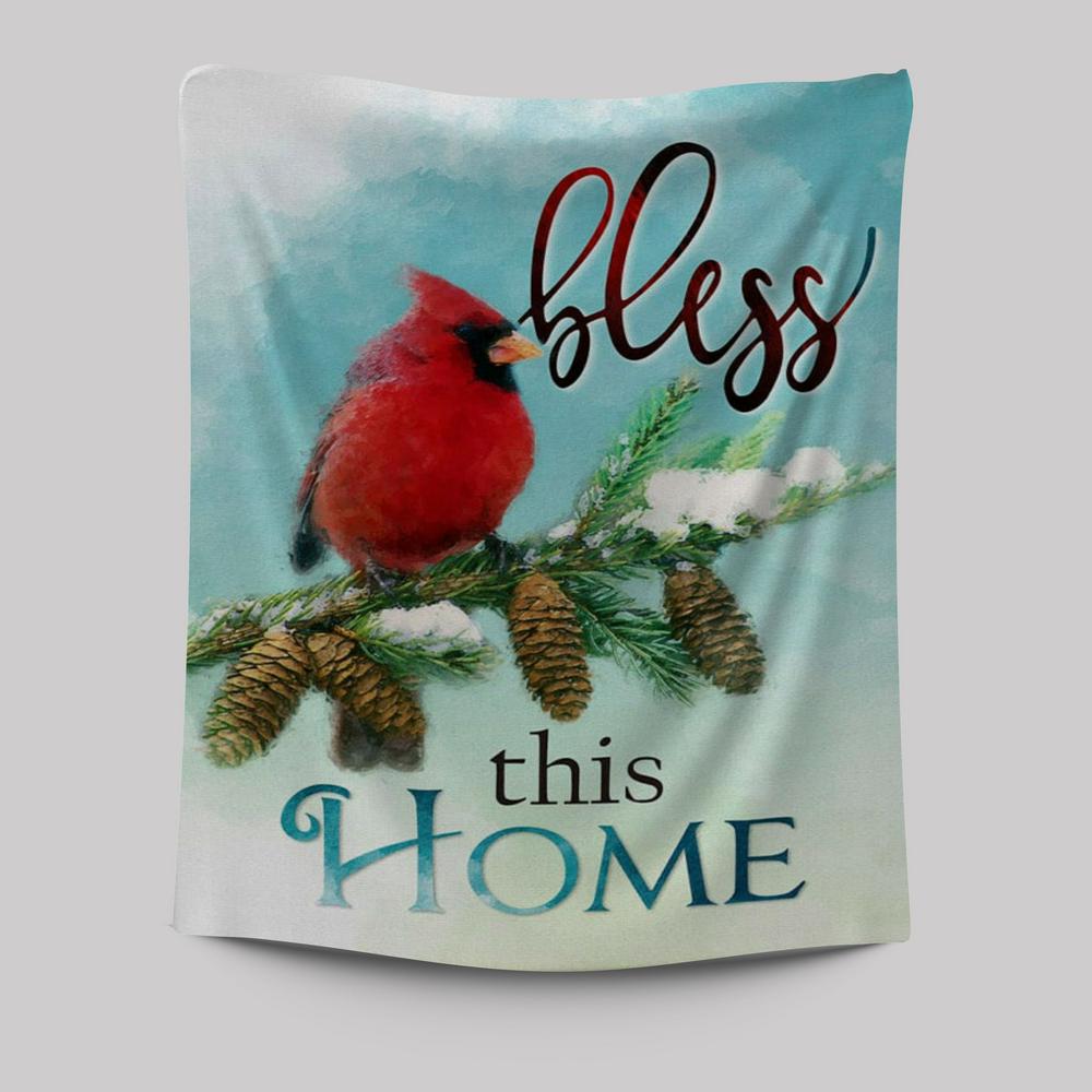 Cardinals Bird Bless This Home Christian Tapestries Prints - Bible Verse Wall Decor - Scripture Wall Art
