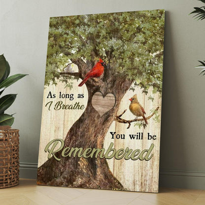 Cardinals Drawing, Oak Tree, Heart Shape, You Will Be Remembered Canvas, Christmas Gift for Christian