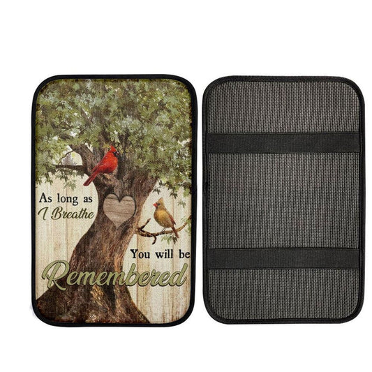 Cardinals Drawing, Oak Tree, Heart Shape, You Will Be Remembered Car Center Console Cover, Car Armrest Pad, Christian Gift, Armrest Box Mat