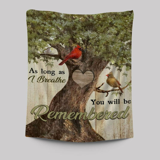 Cardinals Drawing, Oak Tree, Heart Shape, You Will Be Remembered Tapestry