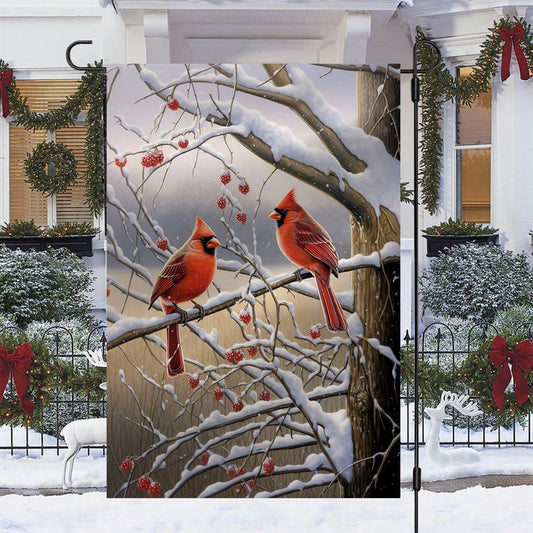 Cardinals On A Berry Laden Branch Flag, Christmas Notre Dame House Flag, Christmas Outdoor Decor Ideas