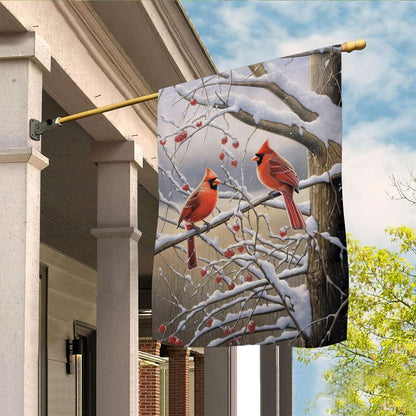 Cardinals On A Berry Laden Branch Flag, Christmas Notre Dame House Flag, Christmas Outdoor Decor Ideas