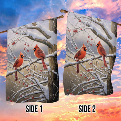 Cardinals On A Berry Laden Branch Flag, Christmas Notre Dame House Flag, Christmas Outdoor Decor Ideas