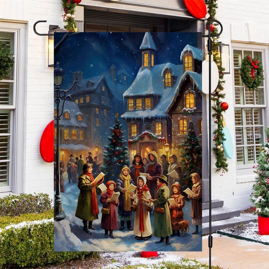 Carolers By The Candlelit Village  Flag, Christmas Garden Flag, Home Decor Accessories, Christmas Outdoor Decor Ideas