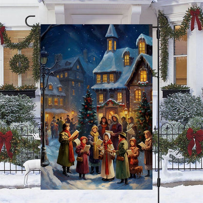 Carolers By The Candlelit Village  Flag, Christmas Garden Flag, Home Decor Accessories, Christmas Outdoor Decor Ideas