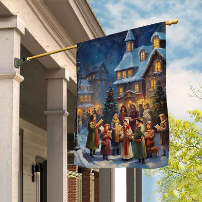 Carolers By The Candlelit Village  Flag, Christmas Garden Flag, Home Decor Accessories, Christmas Outdoor Decor Ideas