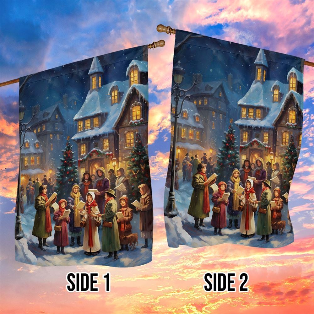 Carolers By The Candlelit Village  Flag, Christmas Garden Flag, Home Decor Accessories, Christmas Outdoor Decor Ideas