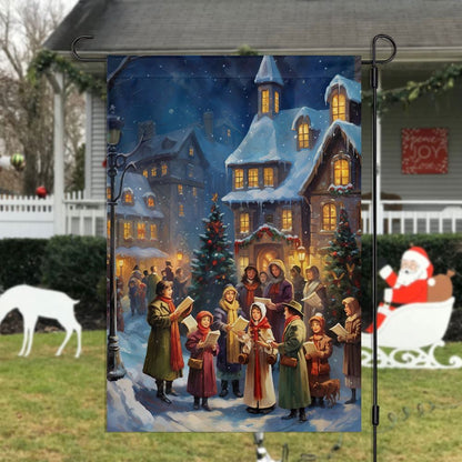 Carolers By The Candlelit Village  Flag, Christmas Garden Flag, Home Decor Accessories, Christmas Outdoor Decor Ideas