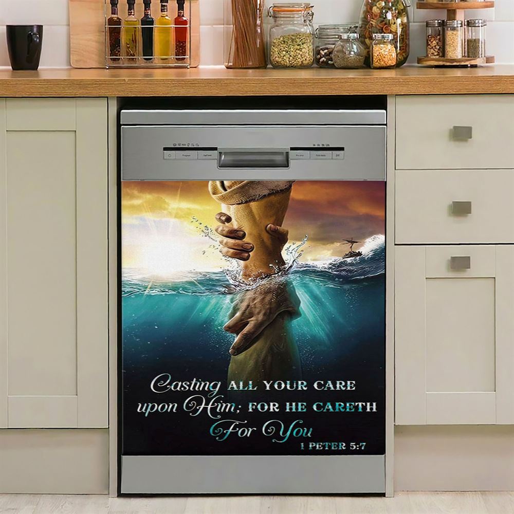 Casting All Your Care Upon Him 1 Peter 57 Kjv Bible Verse Dishwasher Cover, Bible Verse Dishwasher Magnet Cover, Scripture Kitchen Decor