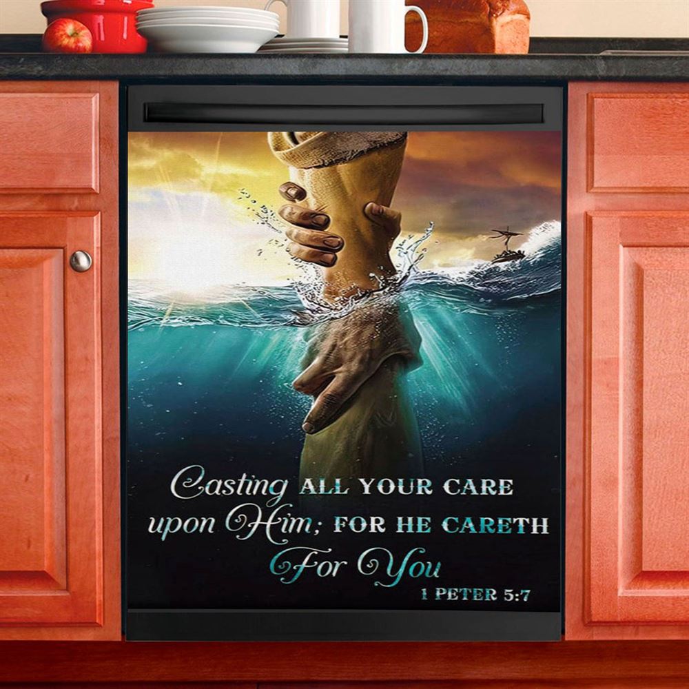 Casting All Your Care Upon Him 1 Peter 57 Kjv Bible Verse Dishwasher Cover, Bible Verse Dishwasher Magnet Cover, Scripture Kitchen Decor