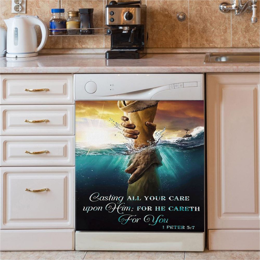 Casting All Your Care Upon Him 1 Peter 57 Kjv Bible Verse Dishwasher Cover, Bible Verse Dishwasher Magnet Cover, Scripture Kitchen Decor