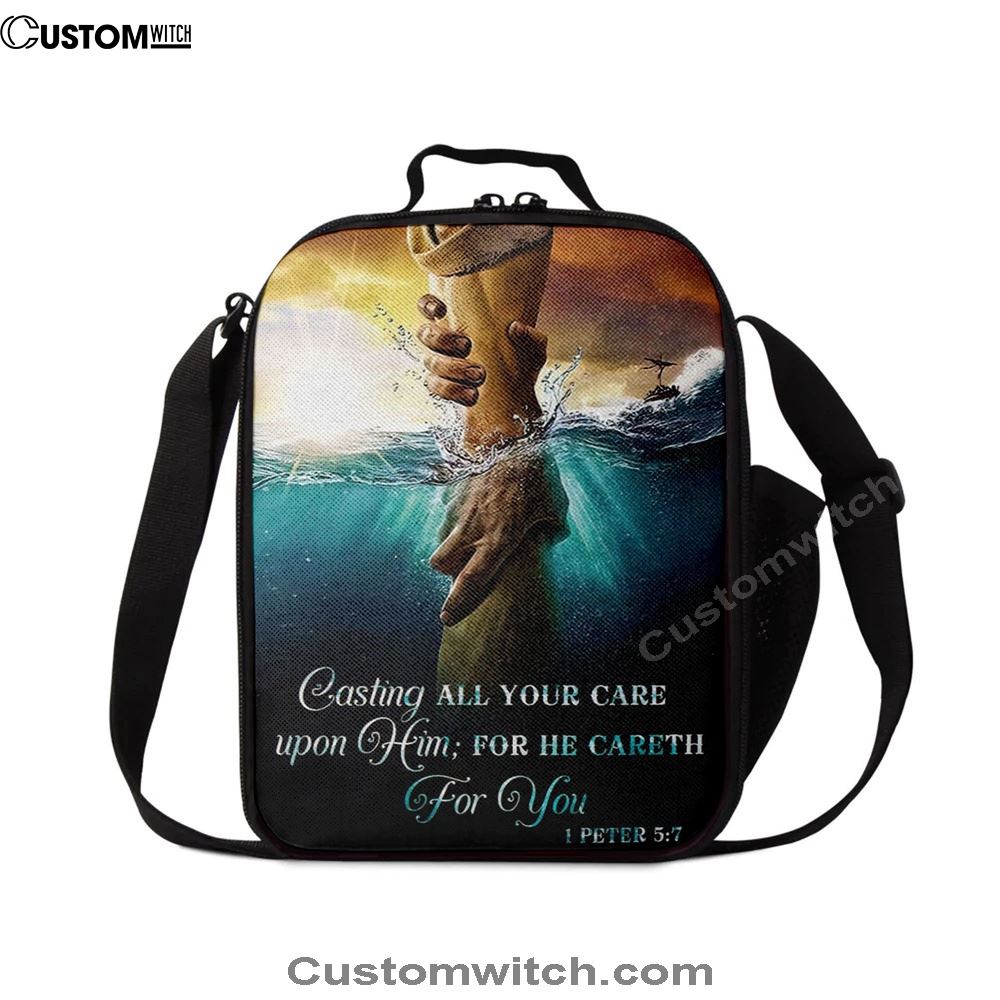 Casting All Your Care Upon Him 1 Peter 57 Kjv Bible Verse Lunch Bag, Christian Lunch Bag For School, Picnic, Religious Lunch Bag
