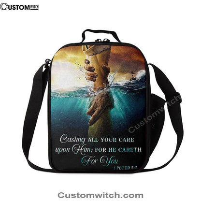 Casting All Your Care Upon Him 1 Peter 57 Kjv Bible Verse Lunch Bag, Christian Lunch Bag For School, Picnic, Religious Lunch Bag
