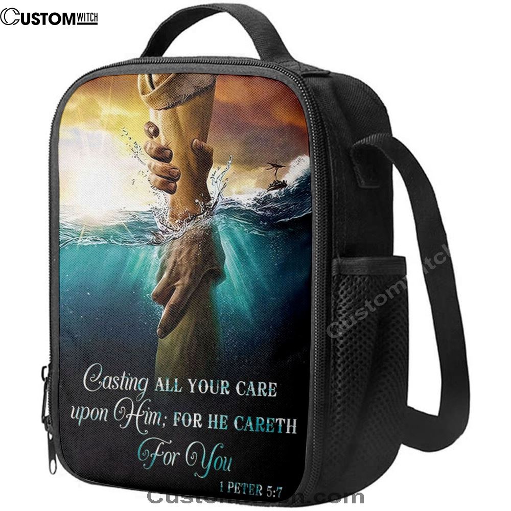 Casting All Your Care Upon Him 1 Peter 57 Kjv Bible Verse Lunch Bag, Christian Lunch Bag For School, Picnic, Religious Lunch Bag