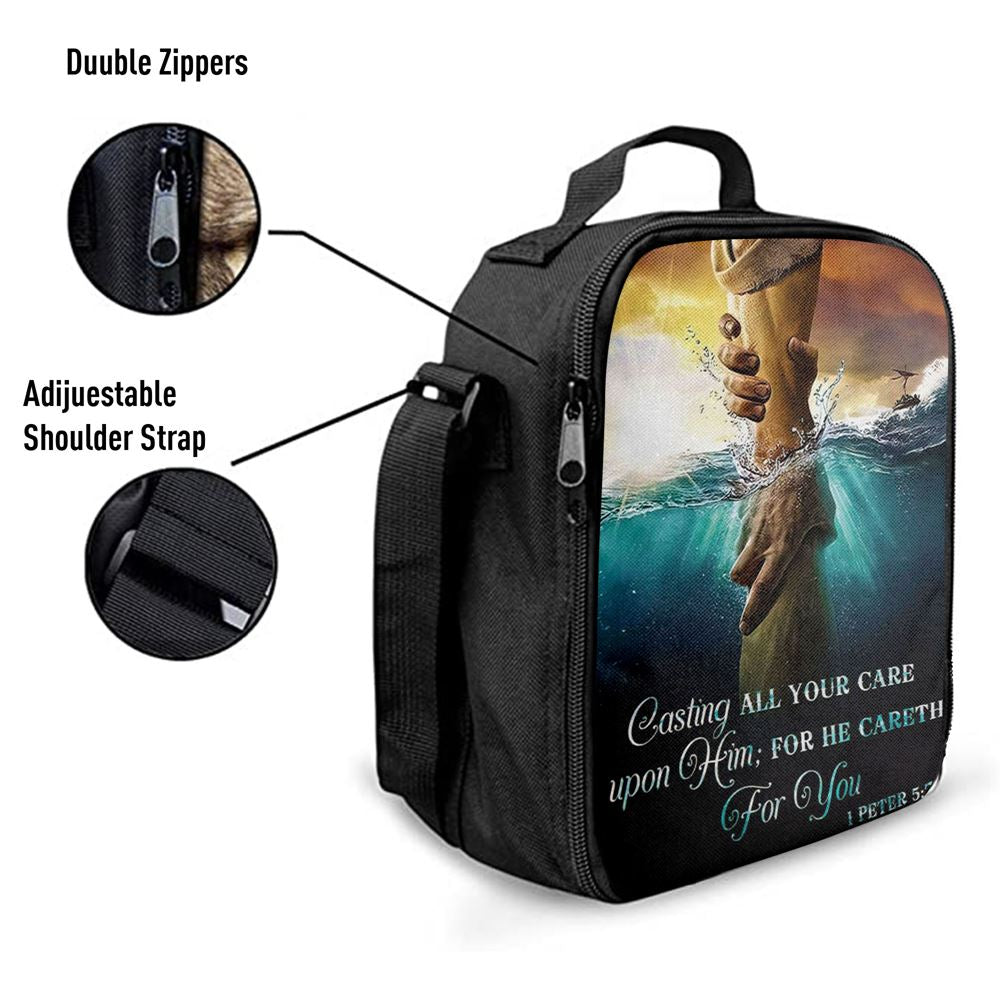 Casting All Your Care Upon Him 1 Peter 57 Kjv Bible Verse Lunch Bag, Christian Lunch Bag For School, Picnic, Religious Lunch Bag