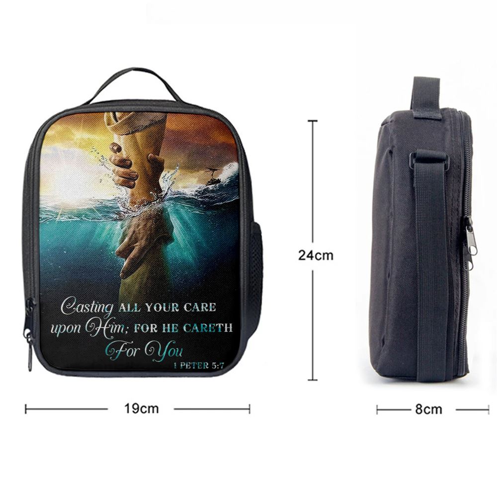 Casting All Your Care Upon Him 1 Peter 57 Kjv Bible Verse Lunch Bag, Christian Lunch Bag For School, Picnic, Religious Lunch Bag