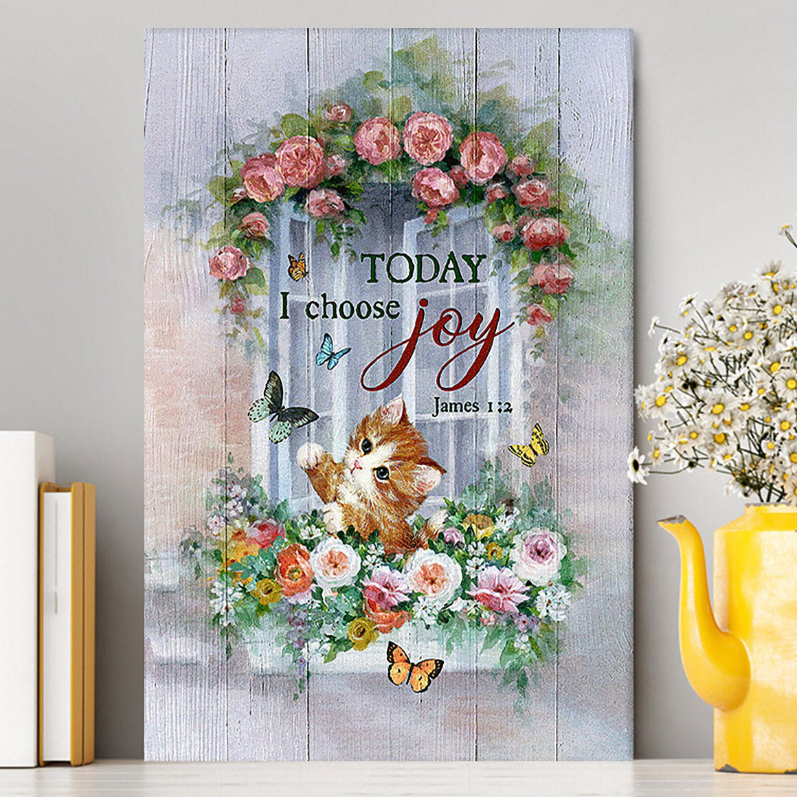 Cat Butterflies Today I Choose Joy Canvas Art - Christian Wall Art Decor - Gift For Cat Lover