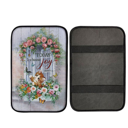 Cat Butterflies Today I Choose Joy Car Center Console Cover - Gift For Cat Lover, Religious Car Armrest Accessories