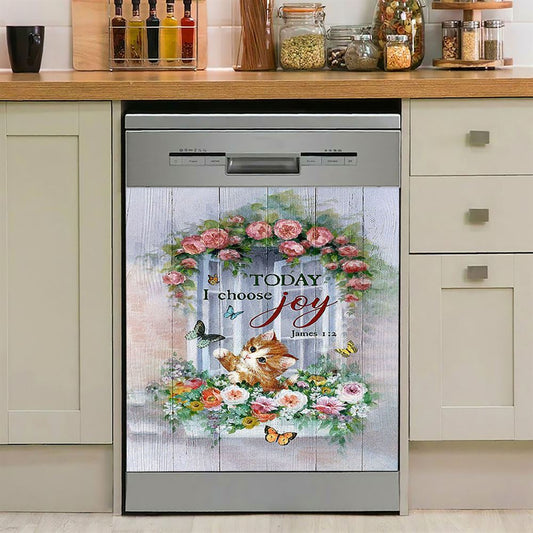 Cat Butterflies Today I Choose Joy Dishwasher Cover, Christian Dishwasher Magnet Cover, Gift For Cat Lover