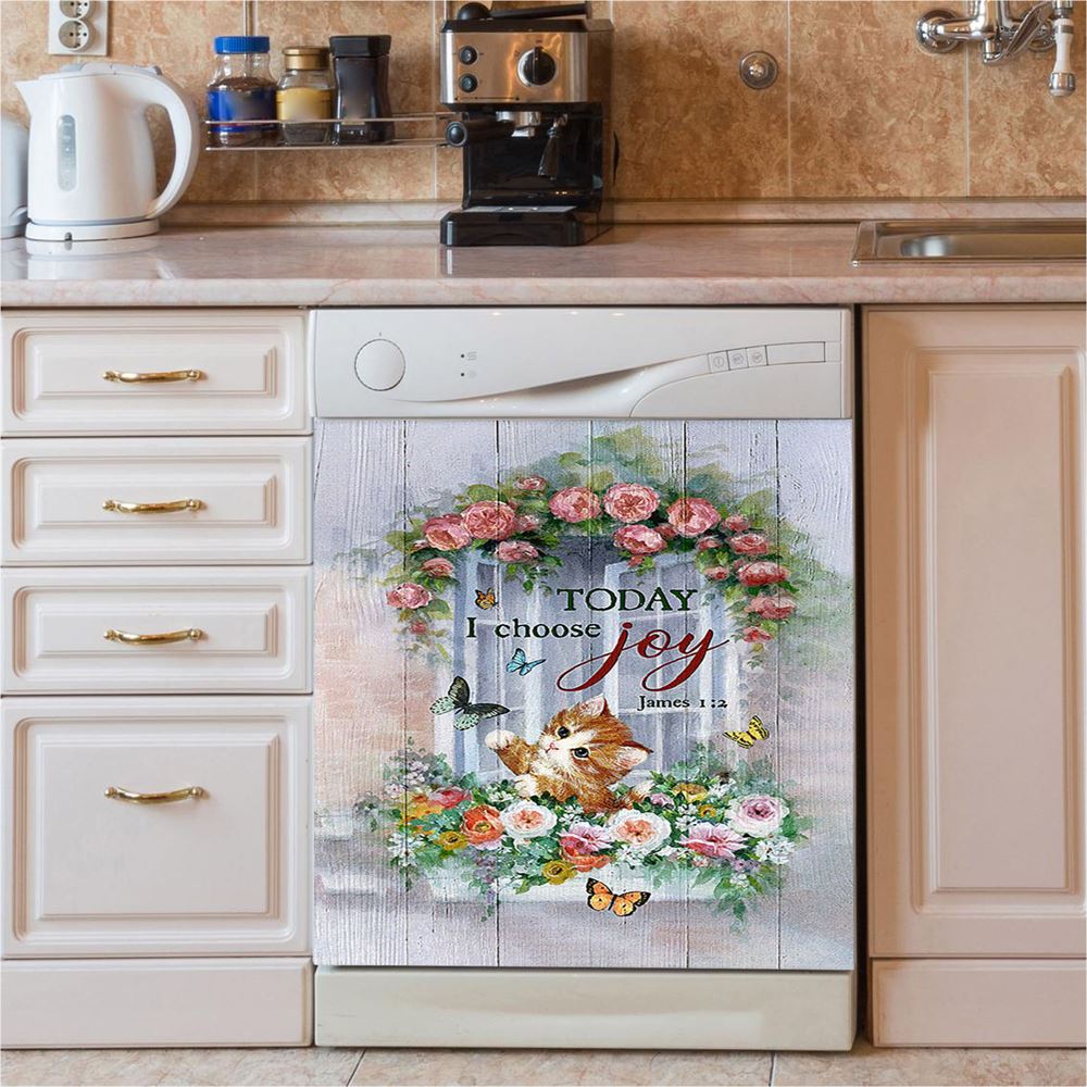 Cat Butterflies Today I Choose Joy Dishwasher Cover, Christian Dishwasher Magnet Cover, Gift For Cat Lover