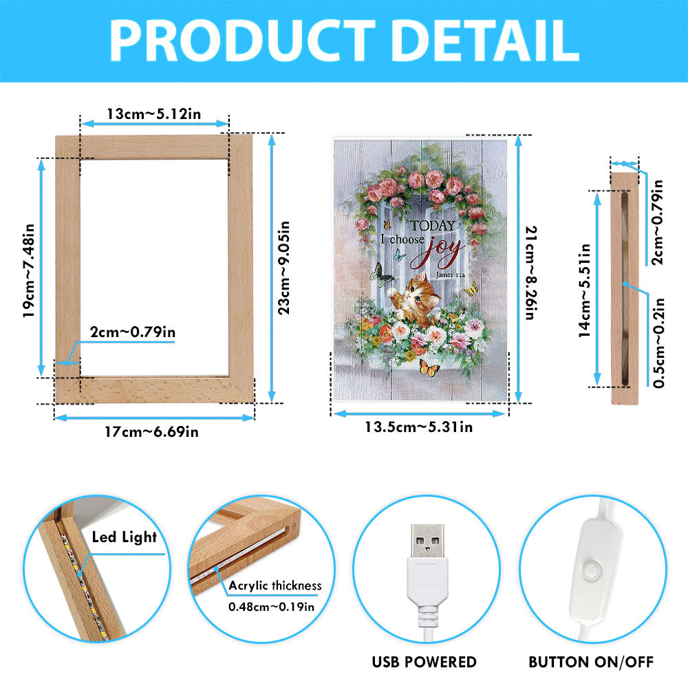 Cat Butterflies Today I Choose Joy Frame Lamp Art - Christian Art Decor - Gift For Cat Lover