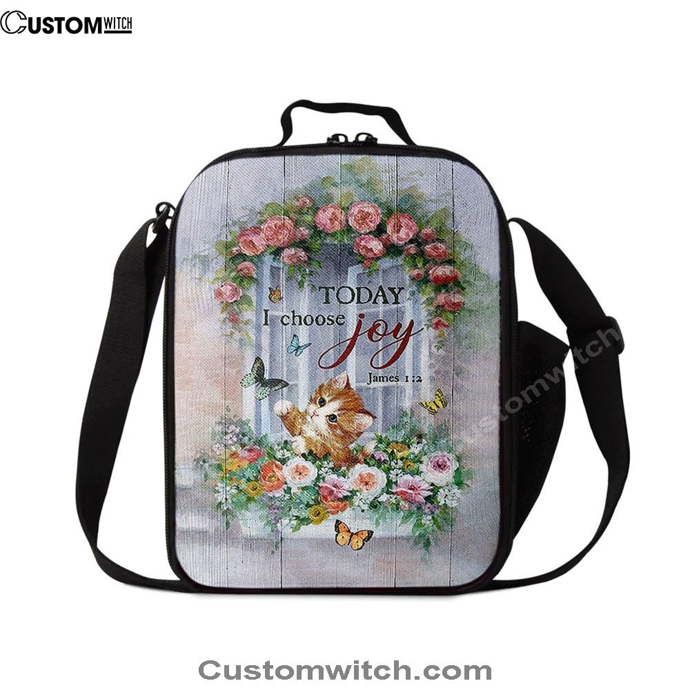 Cat Butterflies Today I Choose Joy Lunch Bag, Christian Lunch Bag For School, Picnic, Religious Lunch Bag