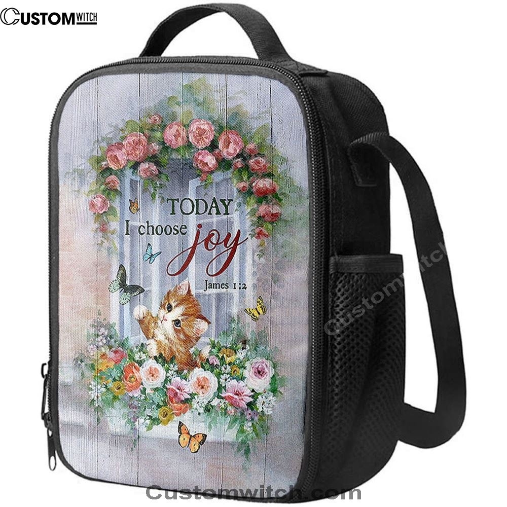 Cat Butterflies Today I Choose Joy Lunch Bag, Christian Lunch Bag For School, Picnic, Religious Lunch Bag