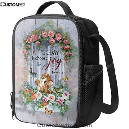 Cat Butterflies Today I Choose Joy Lunch Bag, Christian Lunch Bag For School, Picnic, Religious Lunch Bag