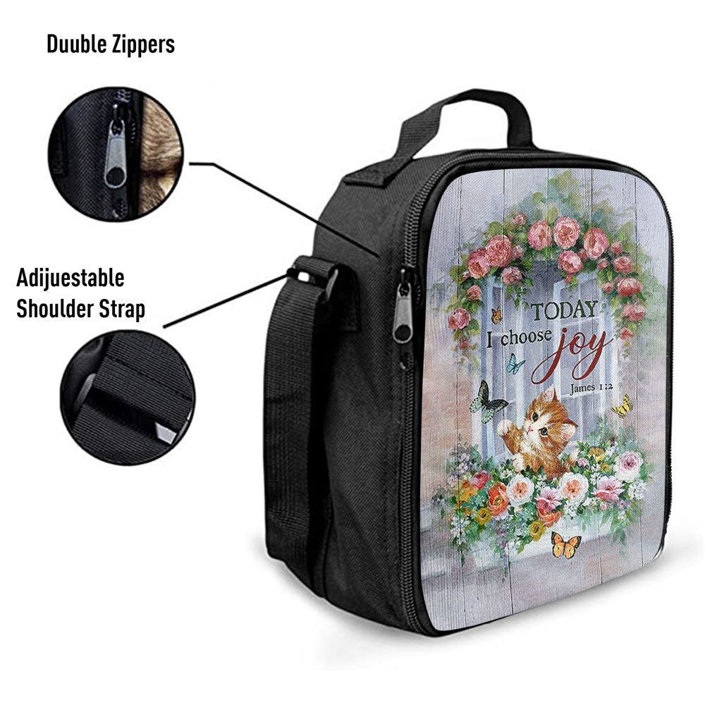 Cat Butterflies Today I Choose Joy Lunch Bag, Christian Lunch Bag For School, Picnic, Religious Lunch Bag