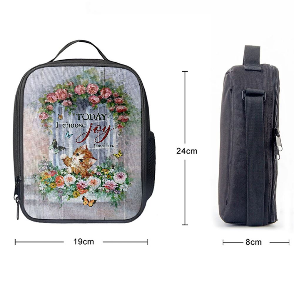 Cat Butterflies Today I Choose Joy Lunch Bag, Christian Lunch Bag For School, Picnic, Religious Lunch Bag