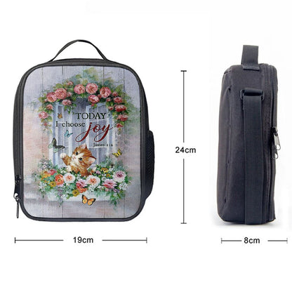 Cat Butterflies Today I Choose Joy Lunch Bag, Christian Lunch Bag For School, Picnic, Religious Lunch Bag