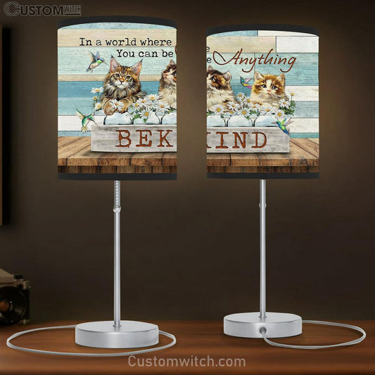 Cat Daisy Field Hummingbird In A World Where You Can Be Anything Table Lamb Gift - Bible Verse Table Lamb - Religious Bedroom Decor