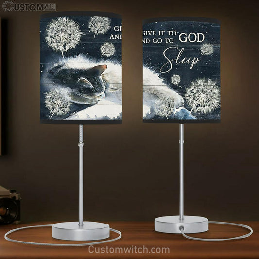 Cat Dandelion Give It To God And Go To Sleep Table Lamb Painting - Christian Lamb Gift - Gifts For Cat Lovers