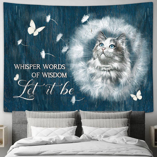 Cat Dandelion White Butterfly Let It Be Tapestry Wall Art - Bible Verse Tapestry - Religious Tapestry Wall Hanging