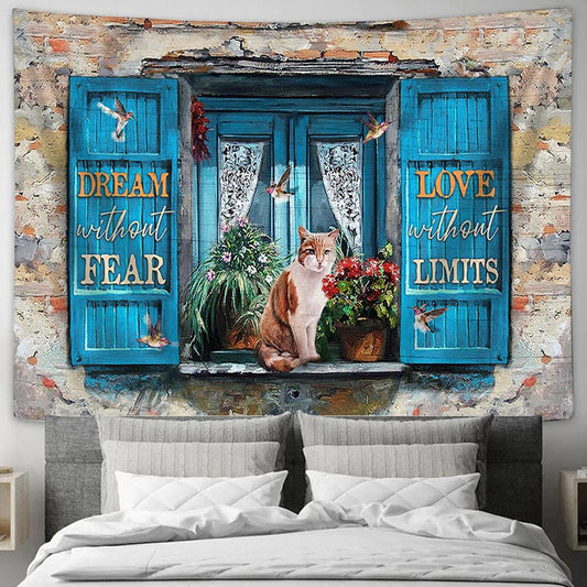 Cat Flower Dream Without Fear Wall Art Tapestry - Christian Wall Art - Religious Art