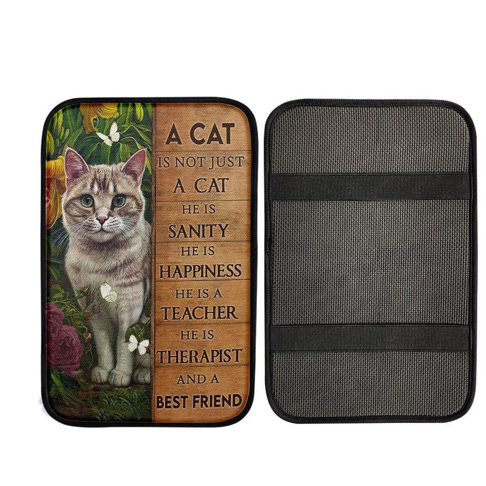 Cat Flower Garden Butterfly - A Cat Is Not Just A Cat Car Center Console Cover, Religious Car Armrest Accessories