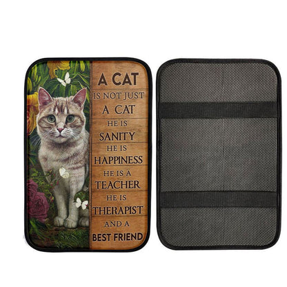 Cat Flower Garden Butterfly - A Cat Is Not Just A Cat Car Center Console Cover, Religious Car Armrest Accessories