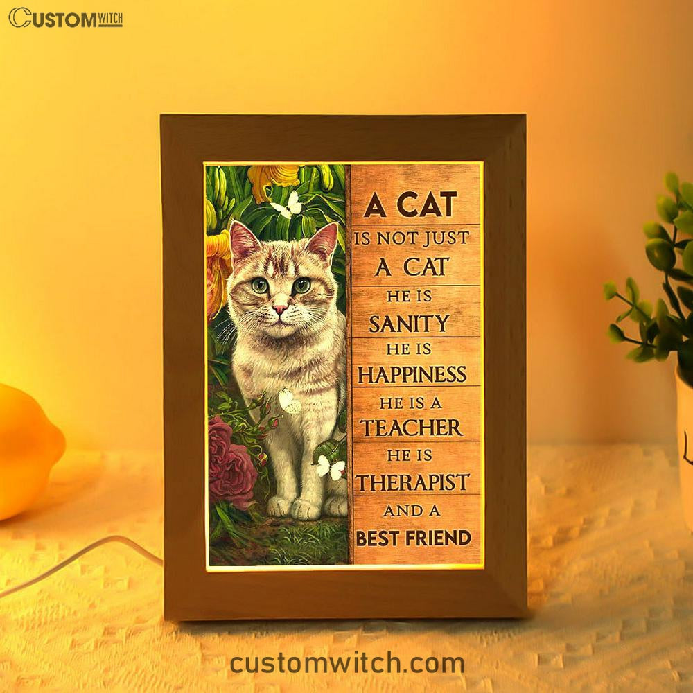 Cat Flower Garden Butterfly - A Cat Is Not Just A Cat Frame Lamp Art - Christian Night Light - Bible Verse Wooden Lamp