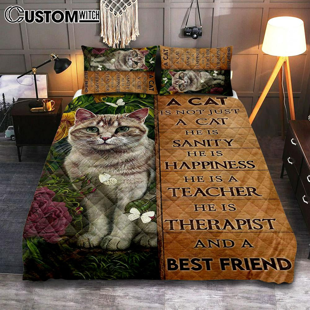Cat Flower Garden Butterfly - A Cat Is Not Just A Cat Quilt Bedding Set Bedroom - Christian Quilt Bedding Set Prints - Bible Verse Quilt Bedding Set Art