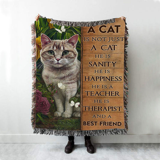 Cat Flower Garden Butterfly - A Cat Is Not Just A Cat Woven Throw Blanket - Christian Woven Blanket Prints - Bible Verse Woven Blanket Art