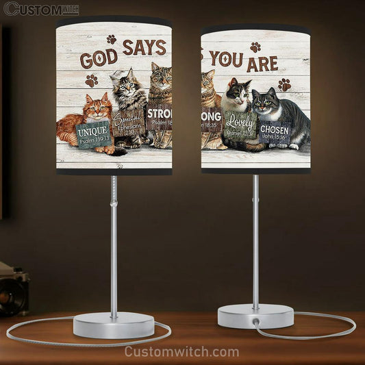 Cat God Says You Are Table Lamb Gift - Bible Verse Table Lamb - Religious Bedroom Decor