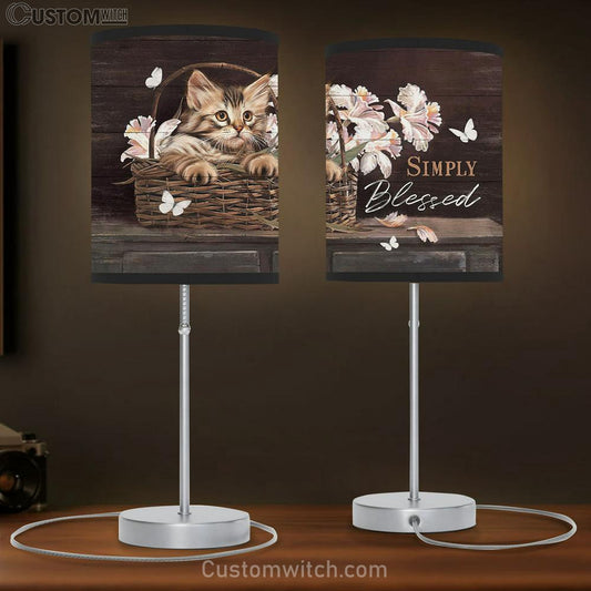Cat Light Pink Flower Simply Blessed Table Lamb Gift - Bible Verse Table Lamb - Religious Bedroom Decor