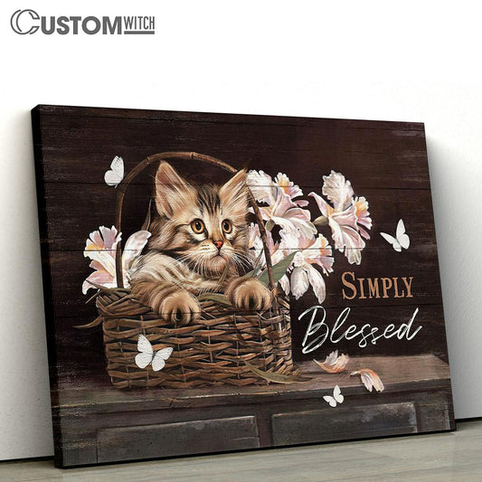 Cat Light Pink Flower Simply Blessed Canvas Wall Art - Bible Verse Canvas - Religious Prints